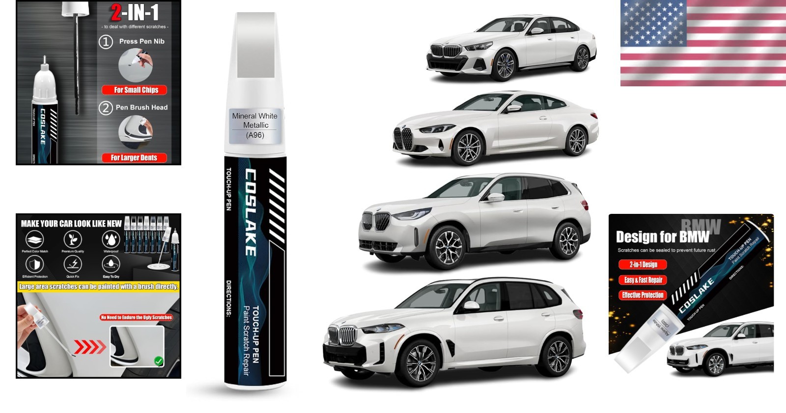 BMW Touch-Up Paint for Mineral White Metallic A96 – Fast-Drying & Waterproof