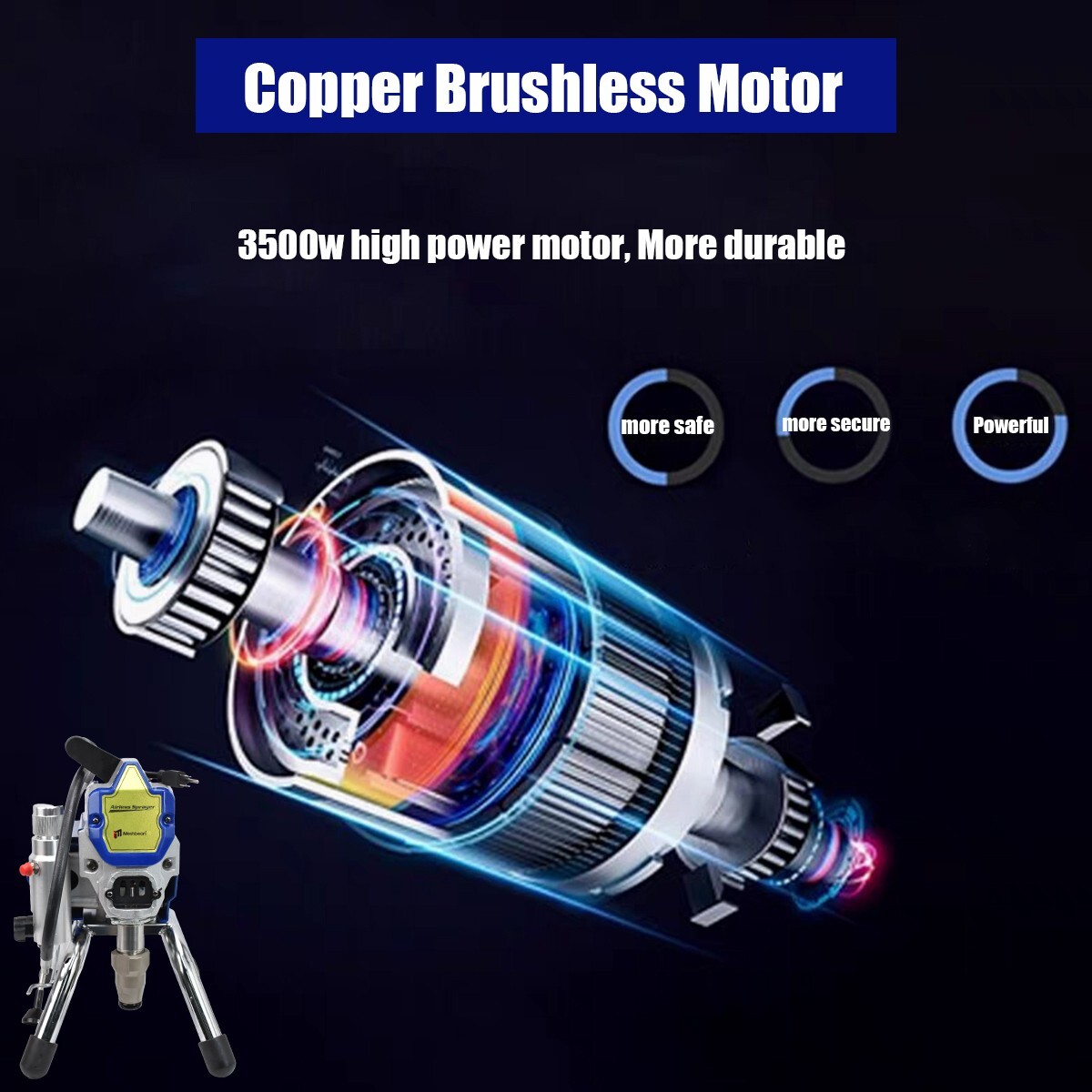 3500W Electric Airless Paint Sprayer High Efficient 3300PSI W/Extension Rod 110V