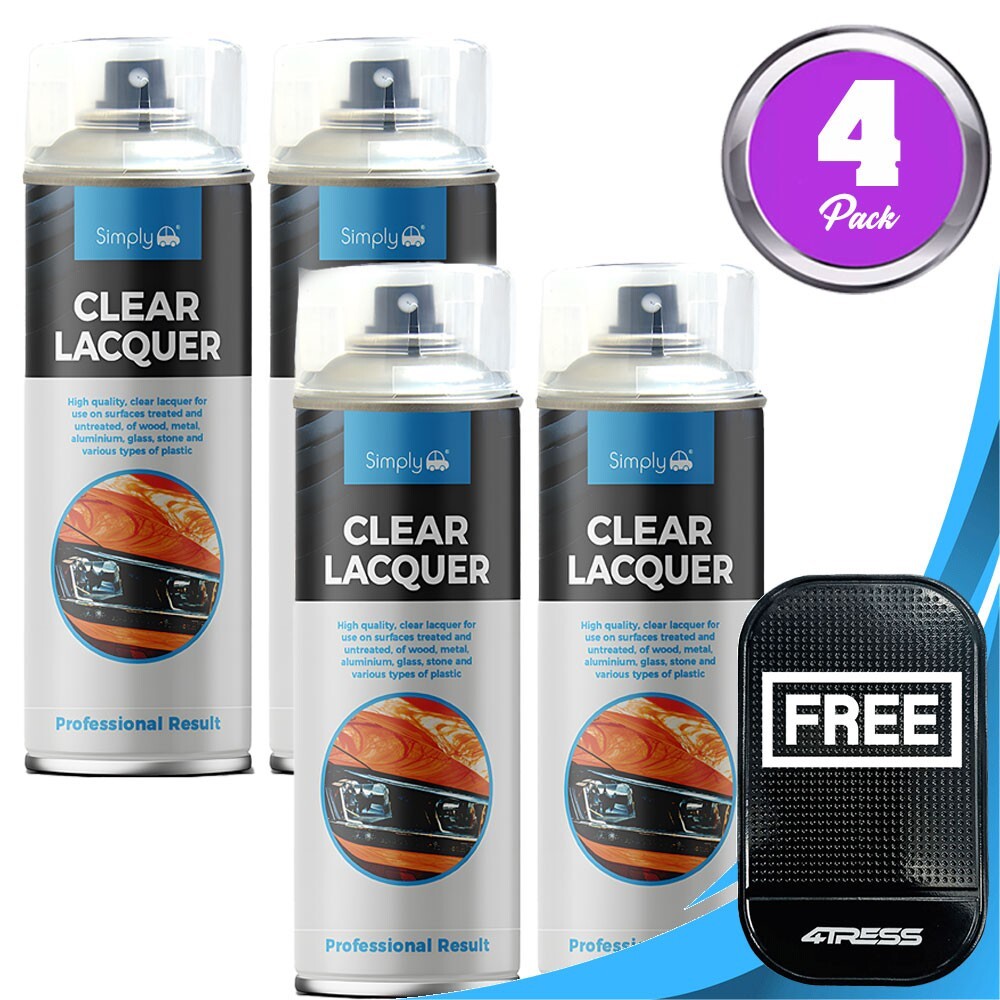 4 x Simply Clear Lacquer Spray Paint 500ML Aerosol Cans For Car Gloss SP-023+M
