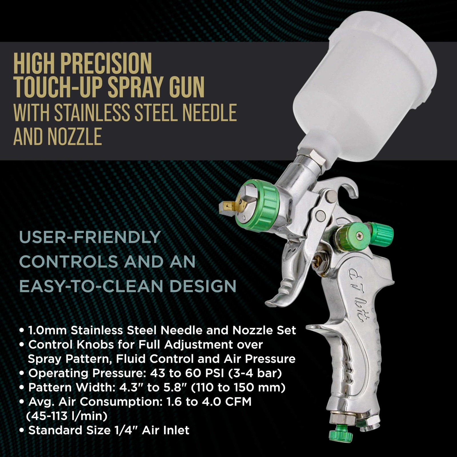 TCP Global Automotive Paint Gun Auto Car HVLP Mini Spray – 1.0 mm Silver