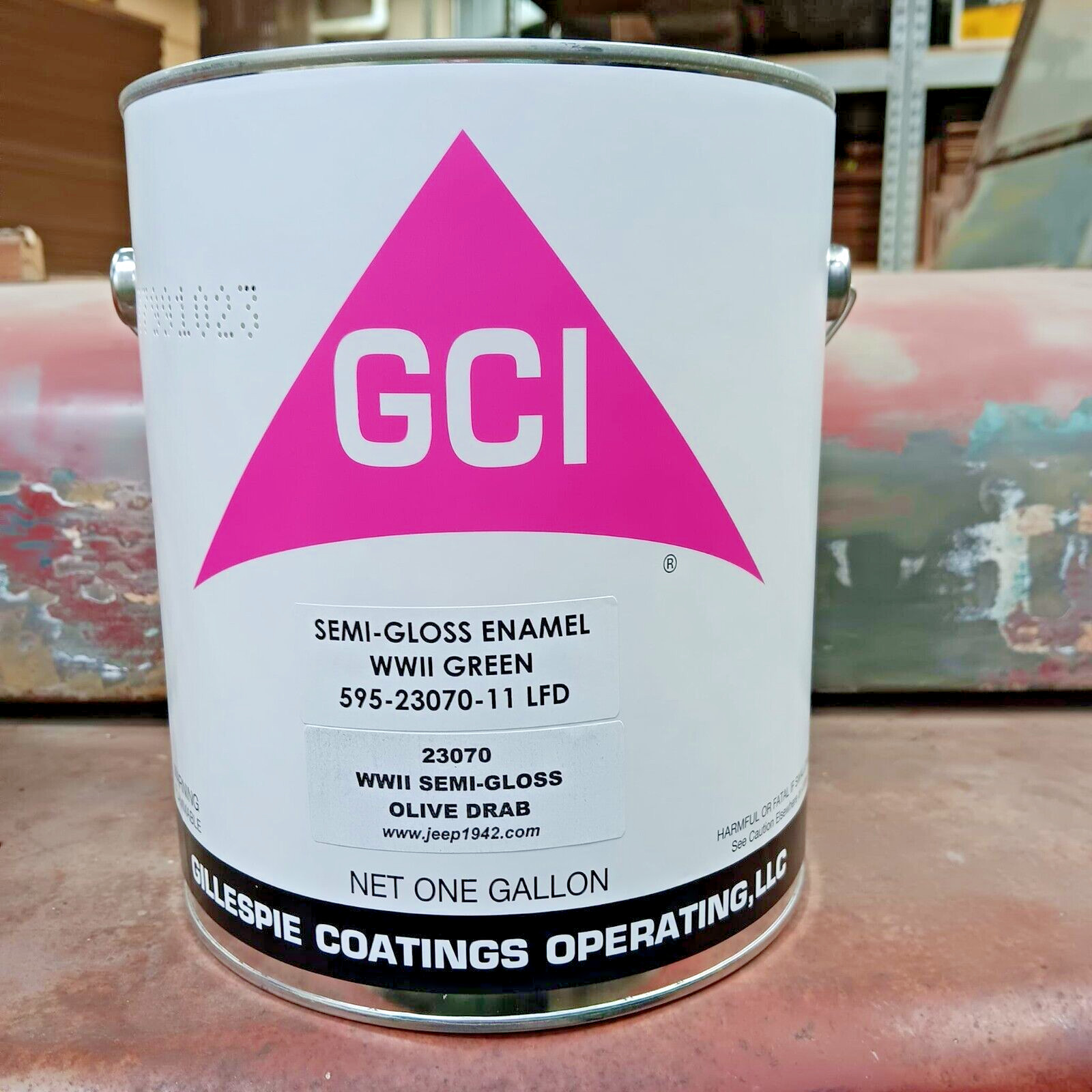 Gillespie Military Paint 23070 1 Gallon. WWII Semi-Gloss Olive Drab. M38 etc.