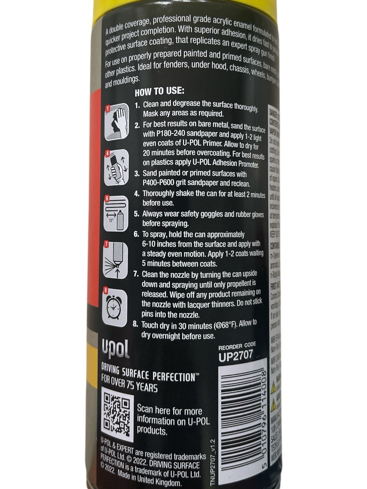 UPOL PREMIUM GLOSS YELLOW SPRAYPAINT UP2707 EXPERT ACRYLIC ENAMEL 10oz(6 Cans)JJ