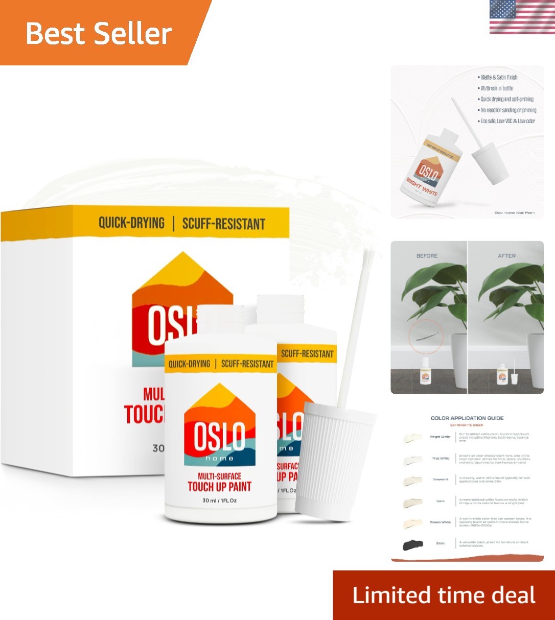 Touch Up Paint in Bright White – 2x1oz Satin Finish for Easy Indoor/Outdoor Use