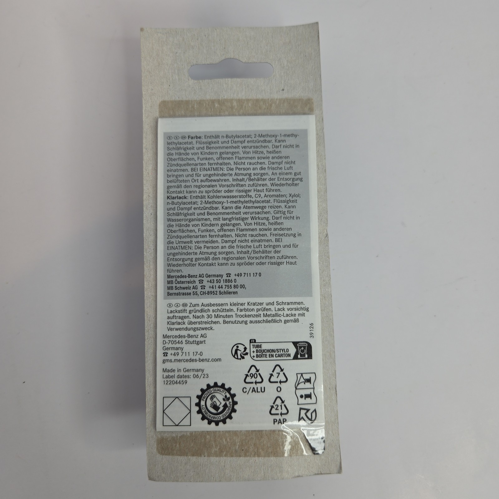 Mercedes-Benz Genuine Touch-Up Paint Stick 9960 Alabasterweiss Color 12ml 0.4