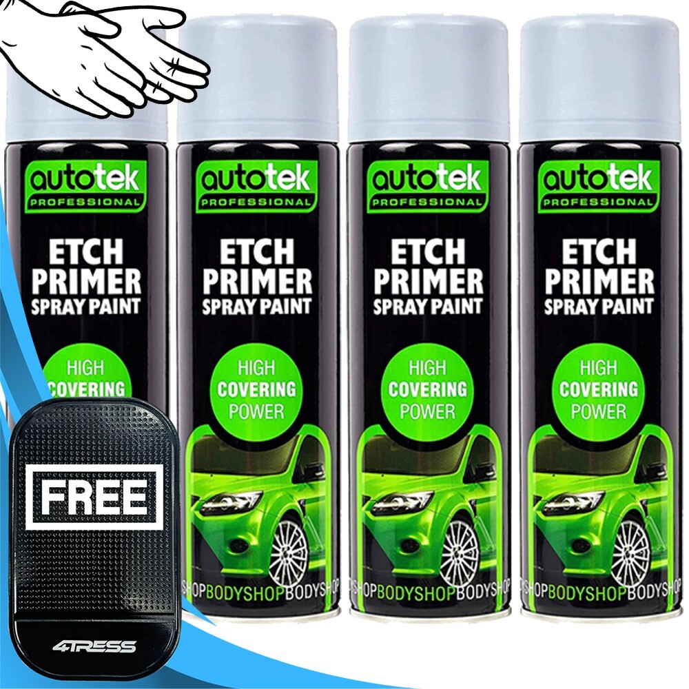 4x AUTOTEK Professional Can Grey Etch Primer Galvanized Aluminum Zinc Steel+G+M