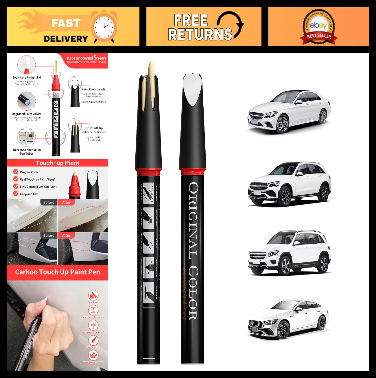Diamond White Tricoat Touch Up Paint Pen for Mercedes-Benz – 0.56 Fl Oz (16ml)