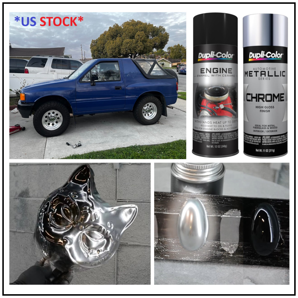 Chrome Metallic +Gloss Black Spray Paint Wheels Metal Fiberglass Smooth Custom