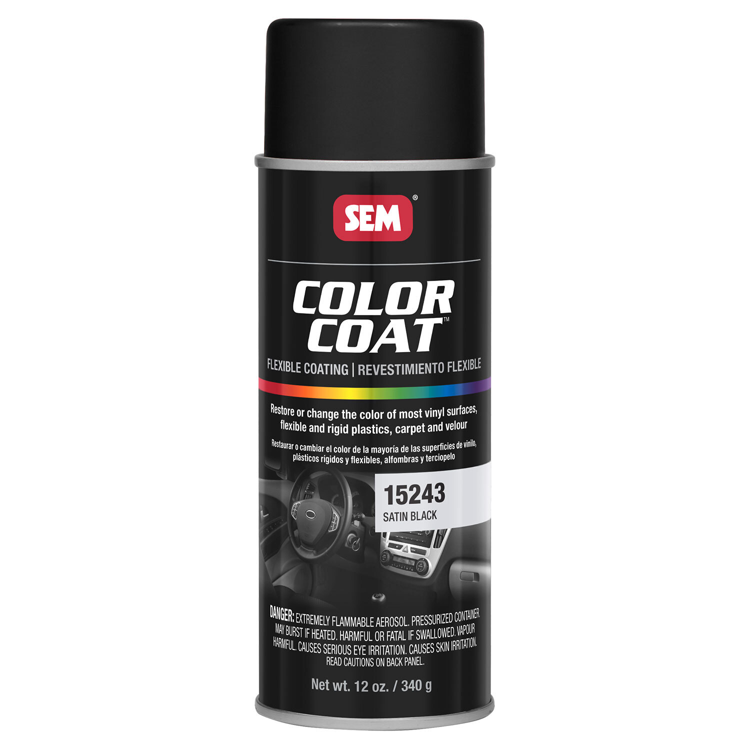SEM Paint Carpet Plastic Vinyl Flat Satin Black Aerosol 12 oz. Ea 15243