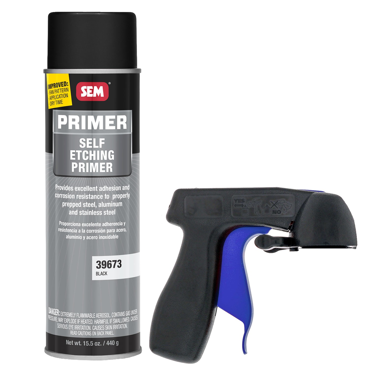 SEM Self Etching Primer Black Aerosol 15oz. 39673 with Spray Can Trigger Handle