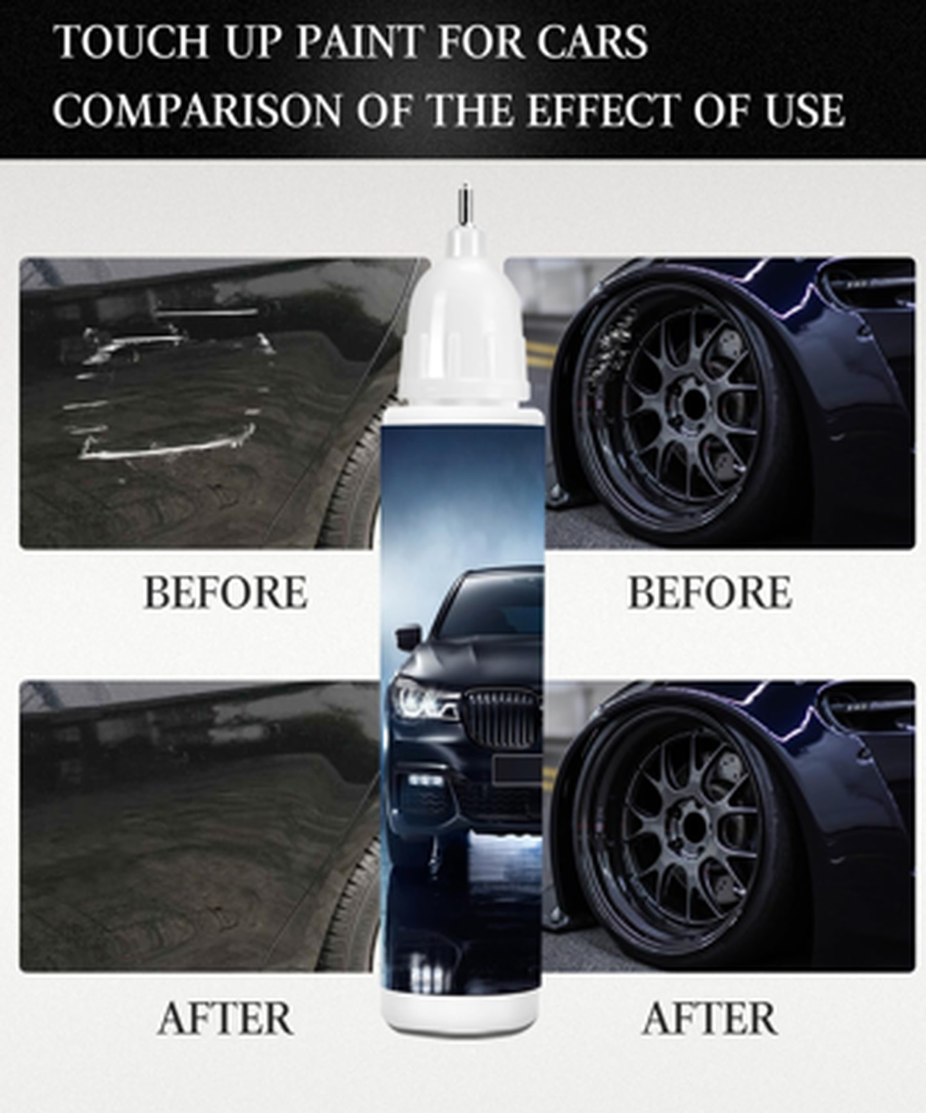 Black Car Touch Up Paint Pen 2-in-1 Gloss Automotive Scratch Repair Kit 0.4oz
