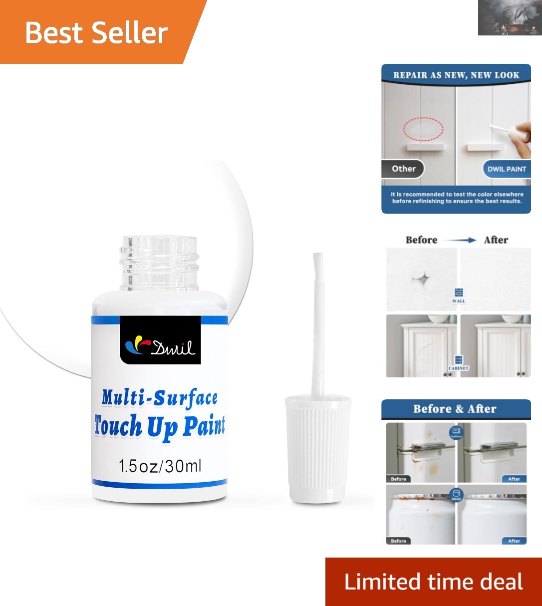 Water-Based Multi-Surface Touch Up Paint – Non-Toxic & Easy to Use, 1.5 Fl Oz