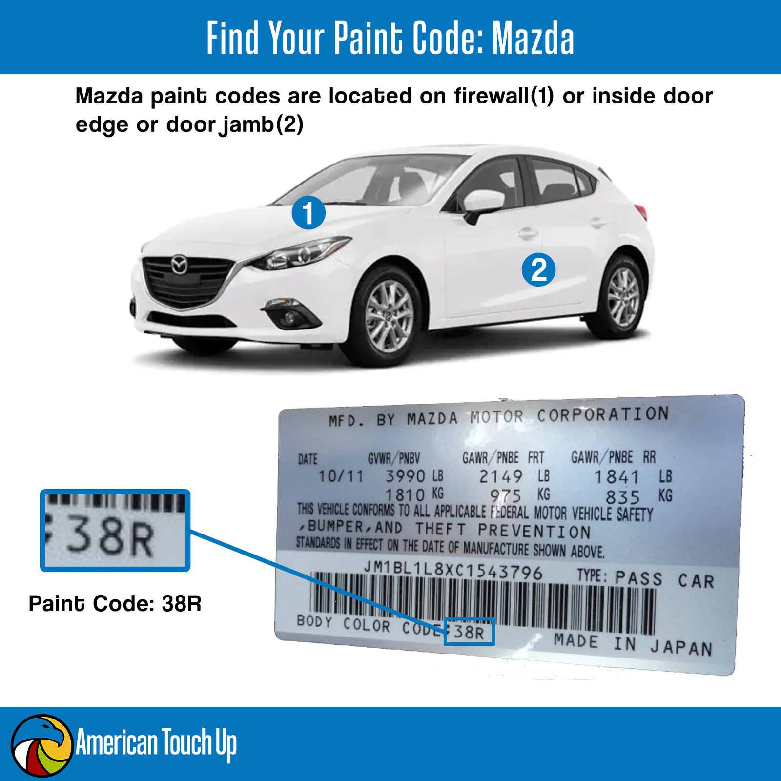 MAZDA – Genuine OEM Automotive Touch Up/Spray Paint SELECT YOUR COLOR CODE