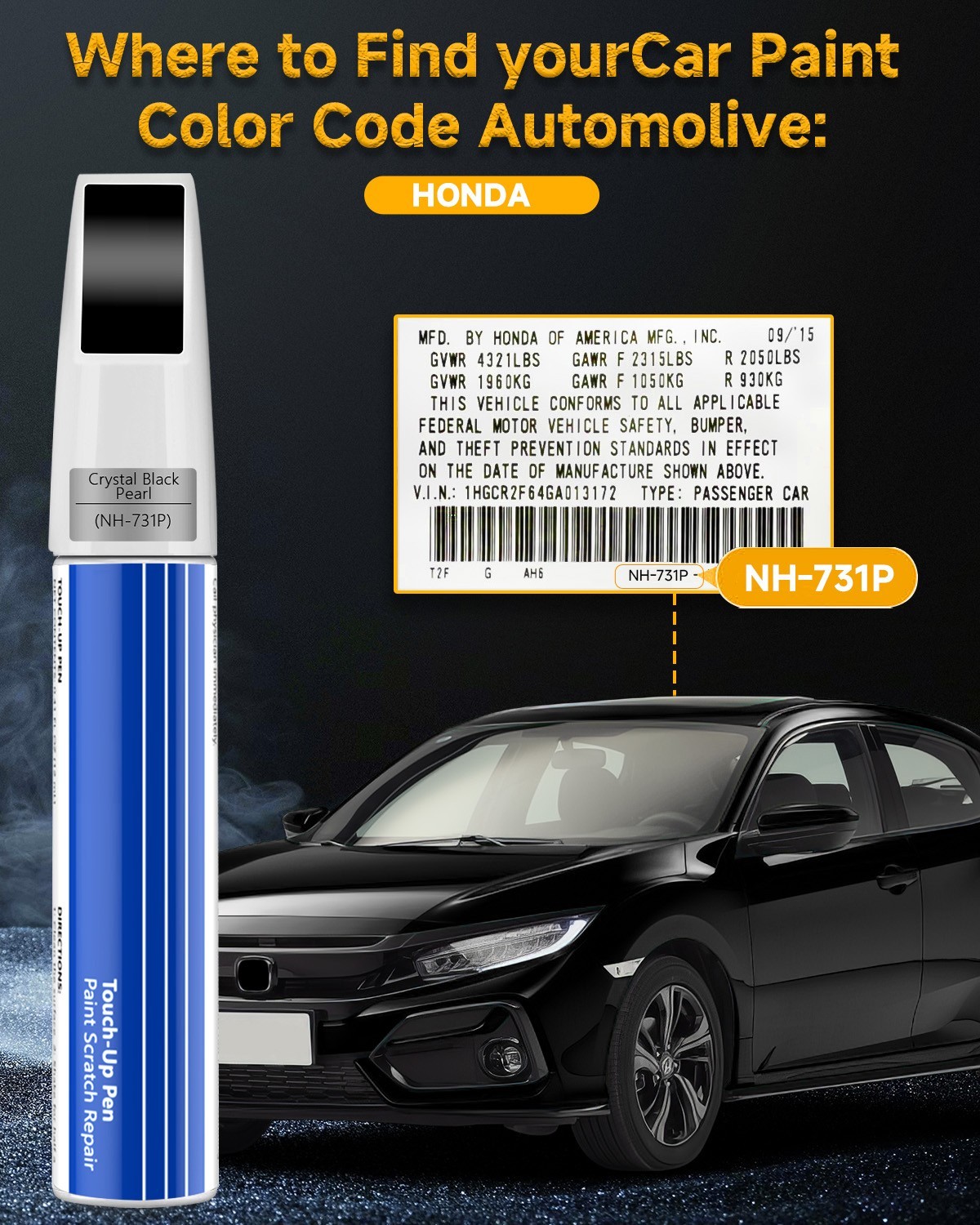 BIOOICH Touch Up Paint Pen for Honda Repair Car Chip and Scratch Color Match