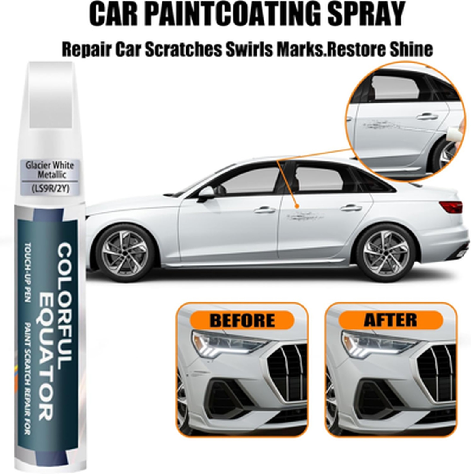 Glacier White Metallic Touch Up Paint for Audi LS9R 2Y 12ml Car Scratch Repair