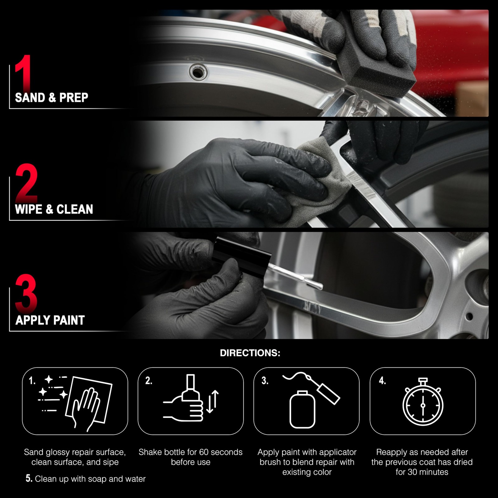Rim Touch Up Paint Kit Gloss & Matte Black Silver – Curb Rash Wheel Repair Pen