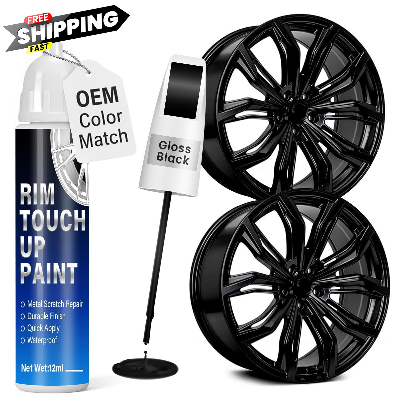Qnofuit Gloss Black Rim Touch Up Paint, 0.4 Fl Oz (Pack of 1),