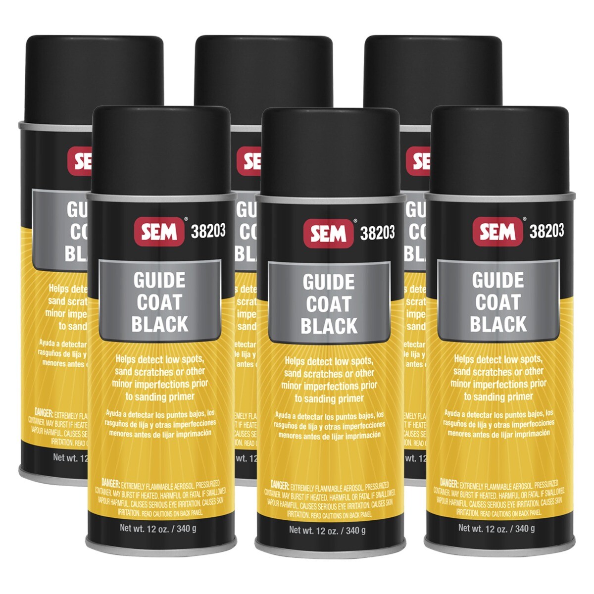 SEM Products 38203 Guide Coat Black Aerosol Spray Can 12 oz. (6 Cans)