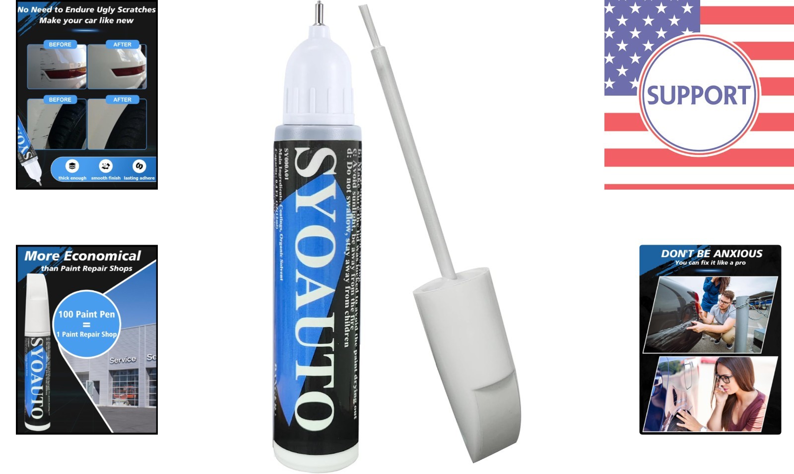 Quick-Dry 0.4 oz White Touch Up Paint – Waterproof Scratch Repair Pen & Brush