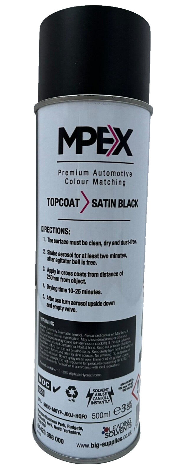 2 x Mpex Satin Black Spray Paint Aerosol Coating Fast Drying Multi Purpose 500ml