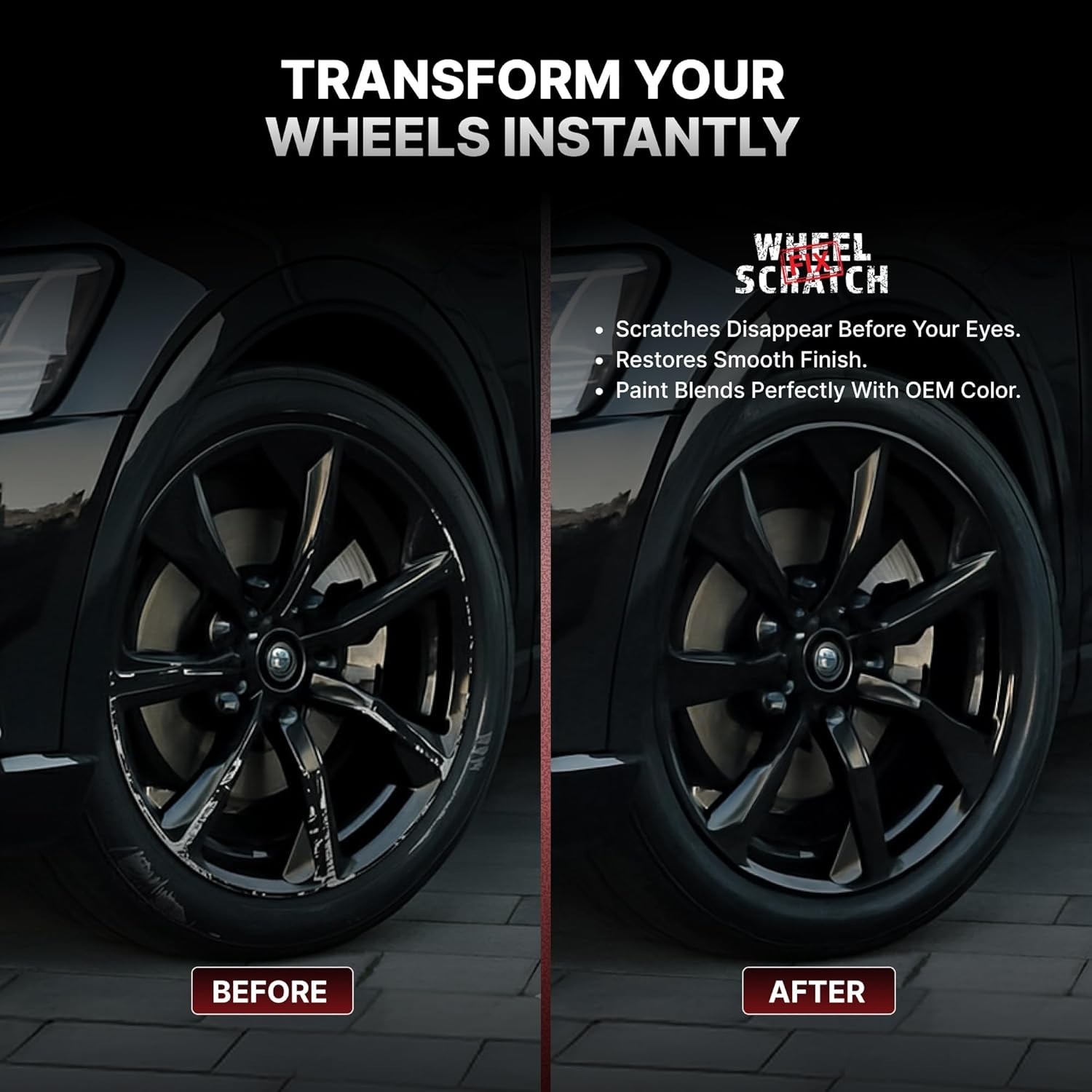 UV Resistant Gloss Black Paint for Wheels, Easy Application Repair Kit