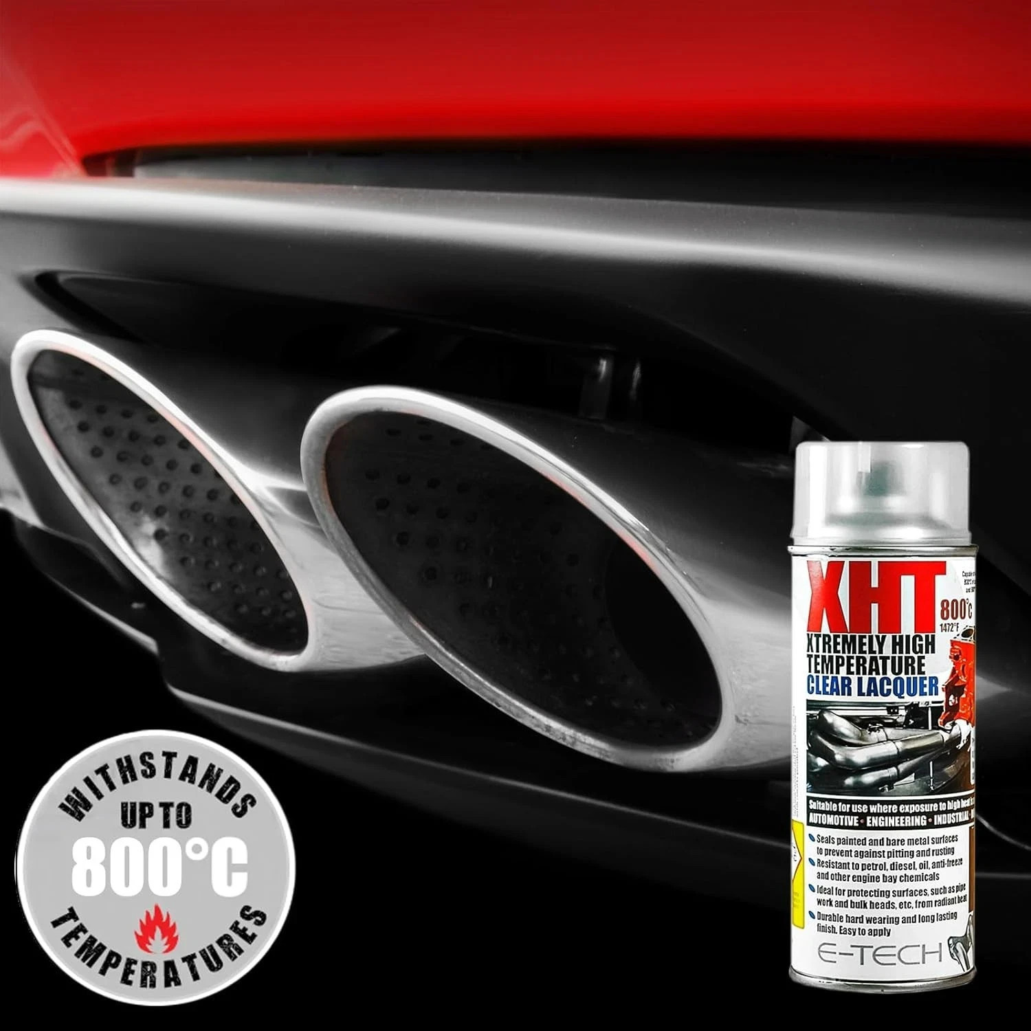 2 x E-TECH Clear Lacquer XHT High Temp Spray Paint 650°C Heat Resistant 400ml