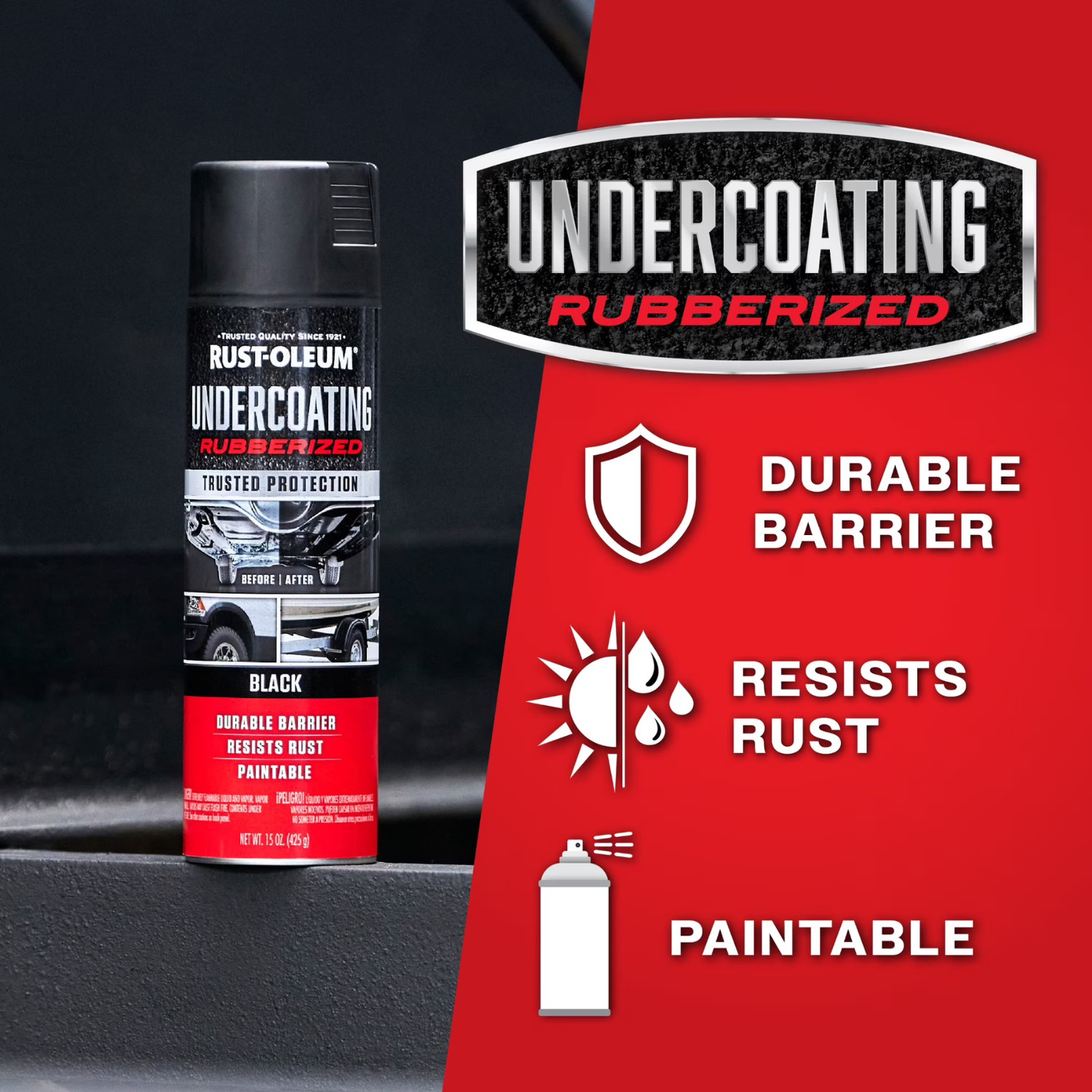 Black, Rust-Oleum Rubberized Undercoating-248657, 15 oz, 4 Pack