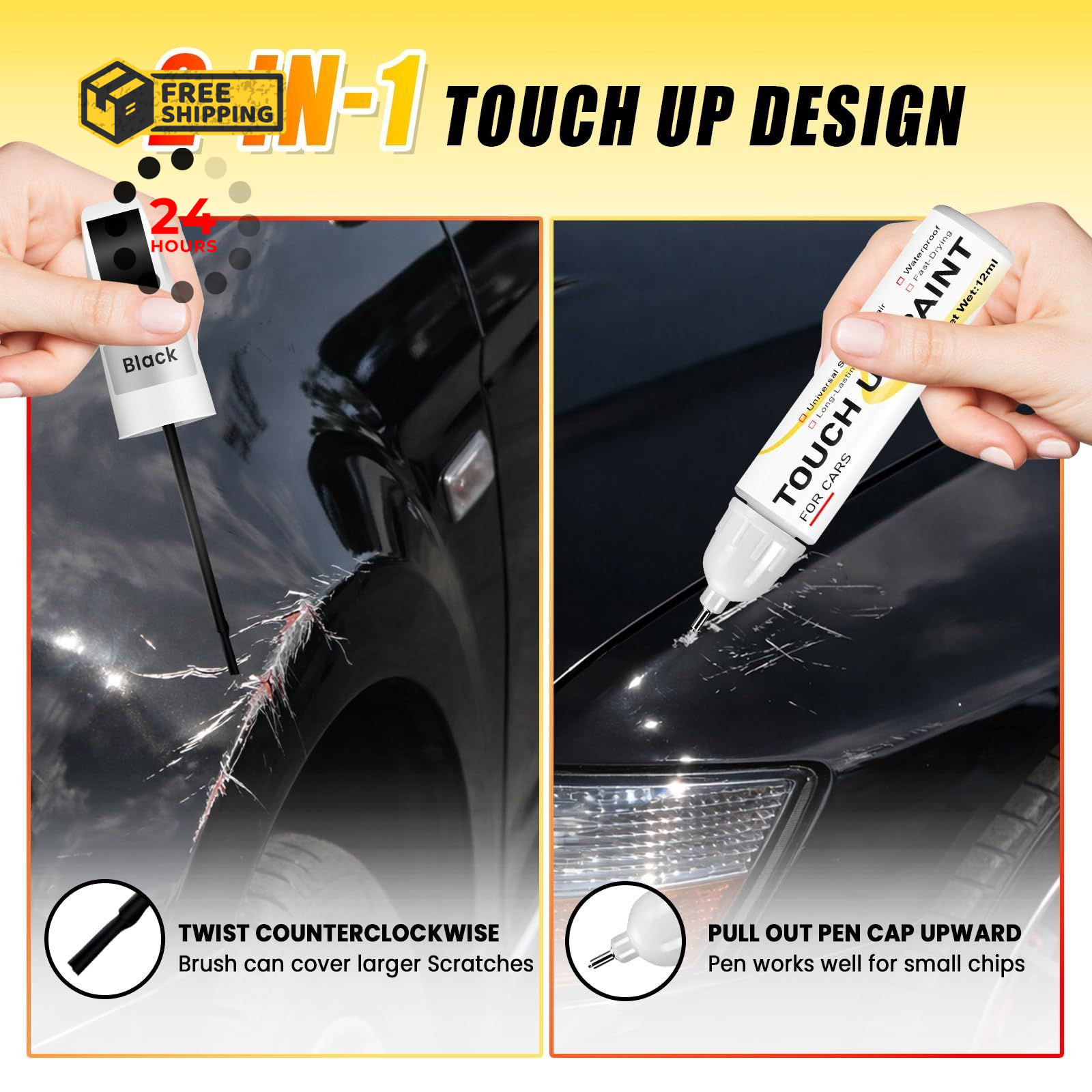 Gloss Black Touch Up Paint for cars, 2-in-1 0.4 Fl Oz (Pack of 1),