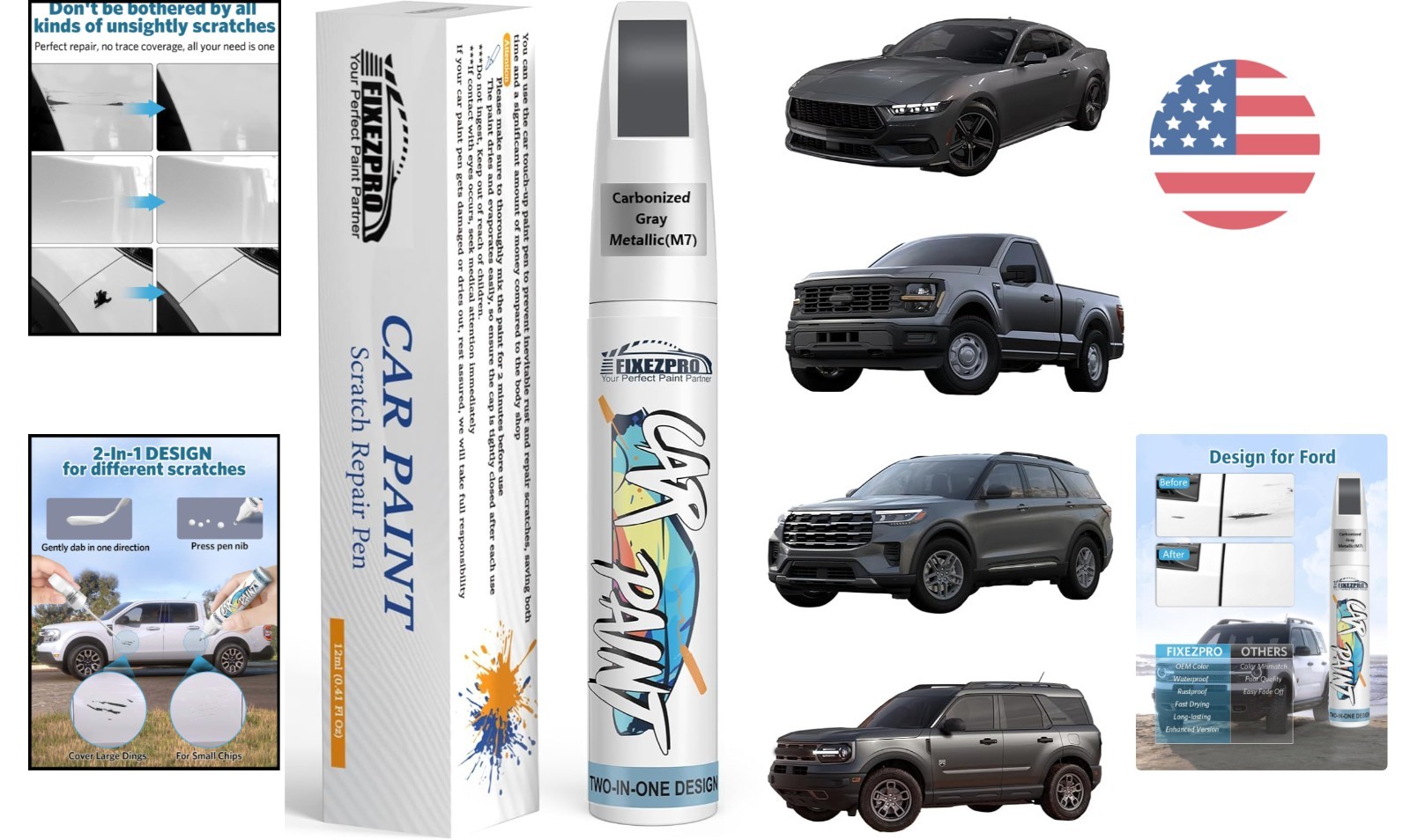 Quick & Easy Carbonized Gray Paint Repair Pen for Ford Models – Rust Resistant
