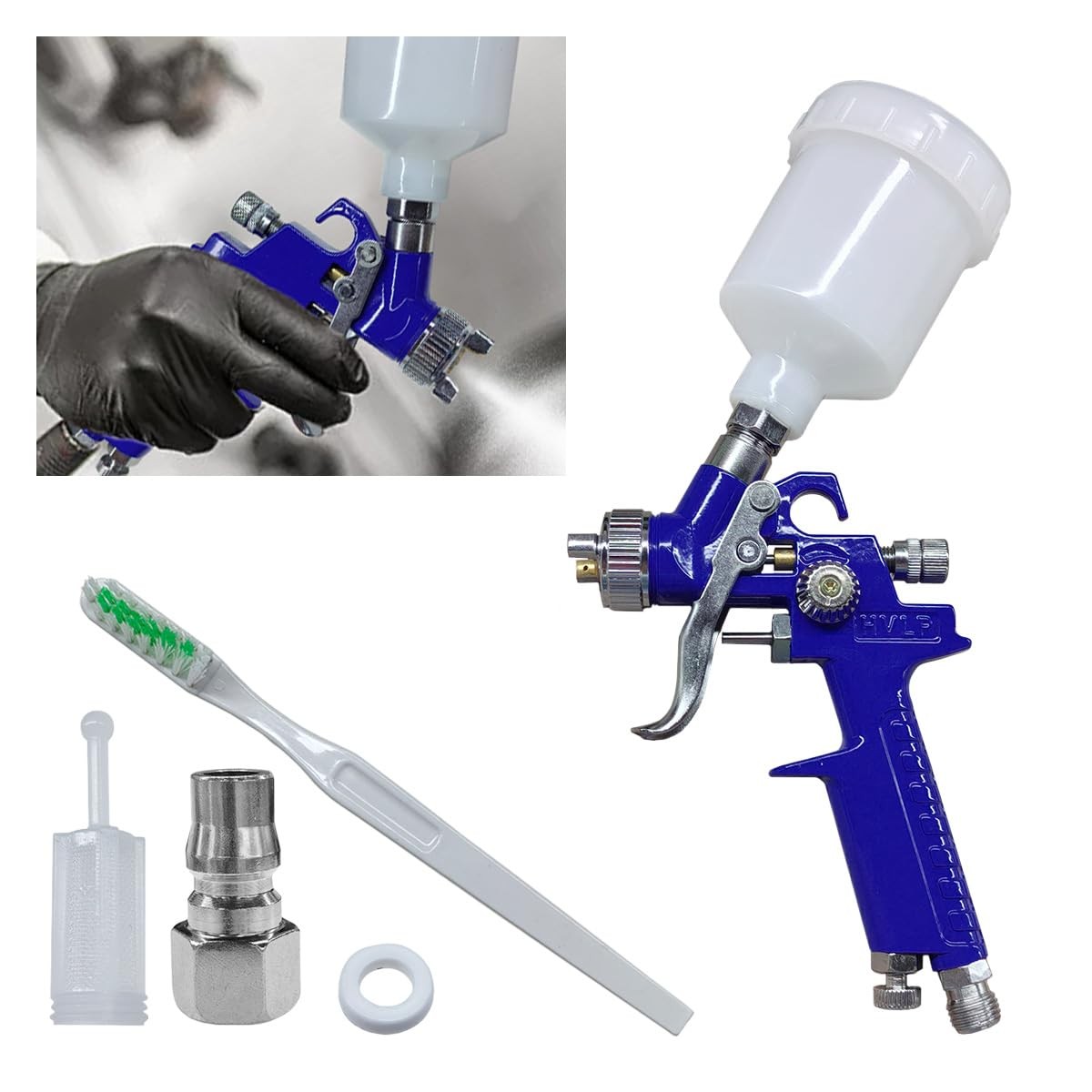 Mini HVLP Touch Up Spray Gun with 0.8 mm Nozzle, 125 cc Cup 0.8, White+Blue