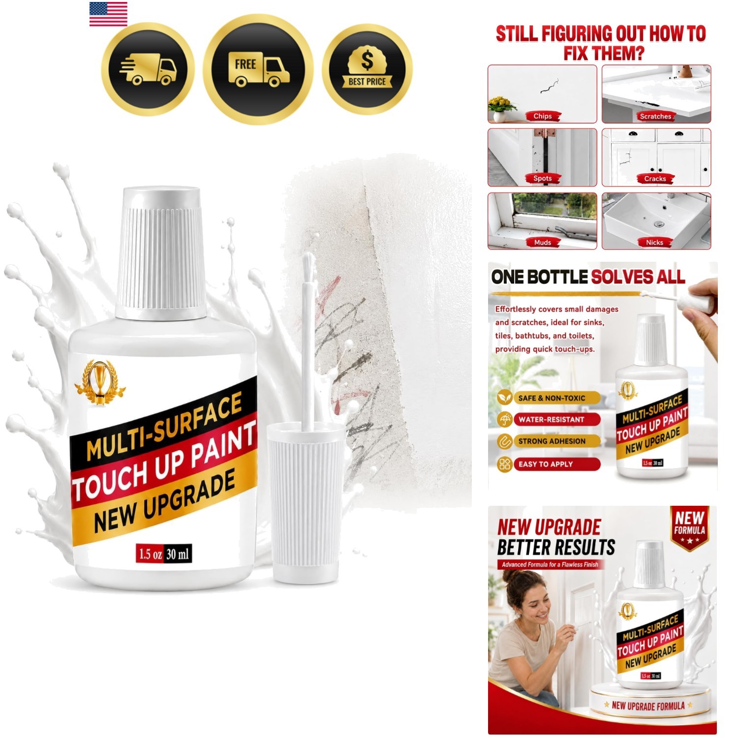 White Paint Pen for Wall Furniture Metal Surface Touch Up Interior Exterior