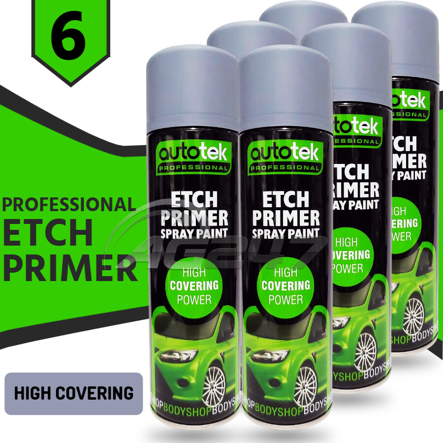 6x AUTOTEK Professional Can Grey Etch Primer Galvanized Aluminum Zinc Steel+G+M