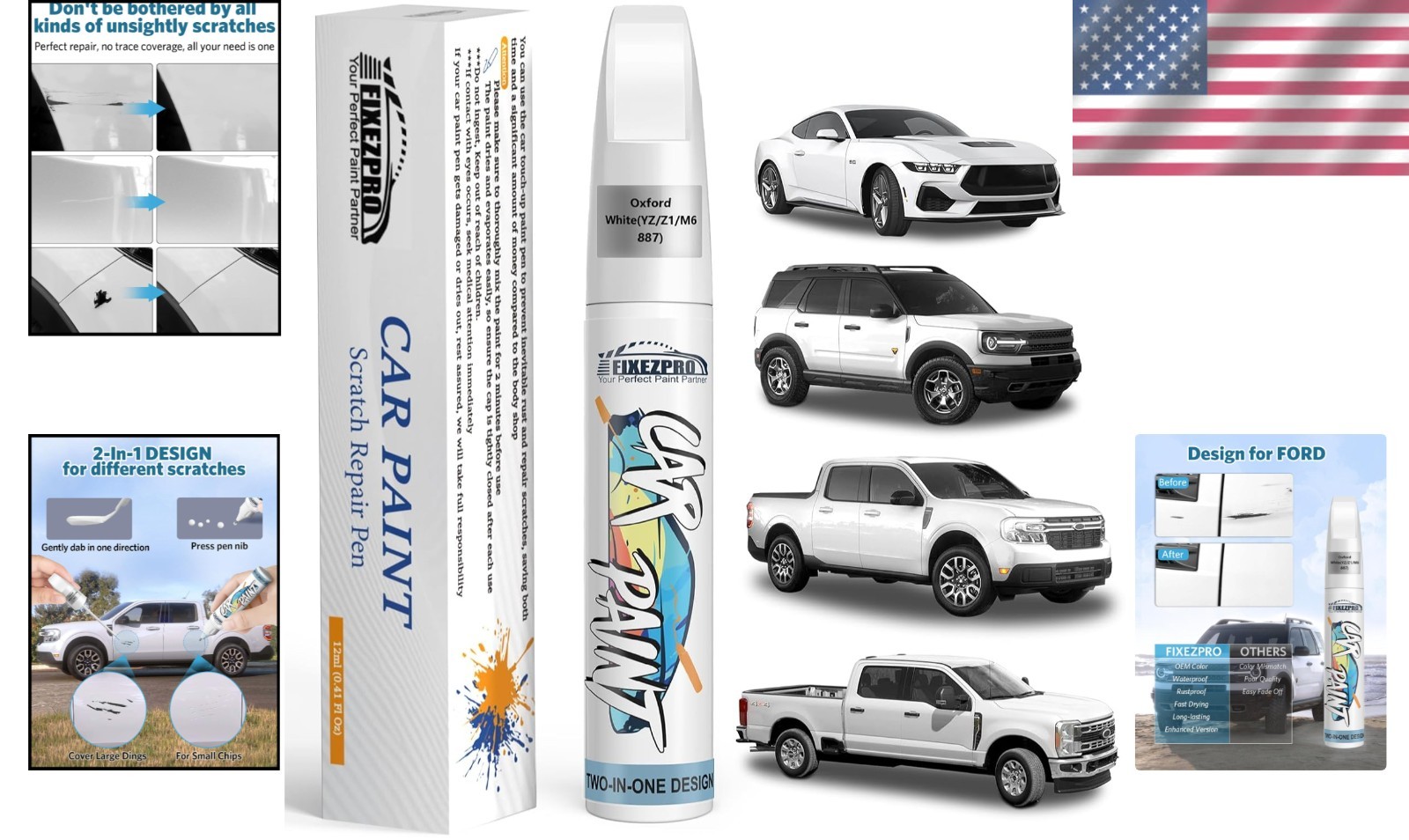 Professional Oxford White Car Paint Pen – Scratch & Rust Resistant for Ford