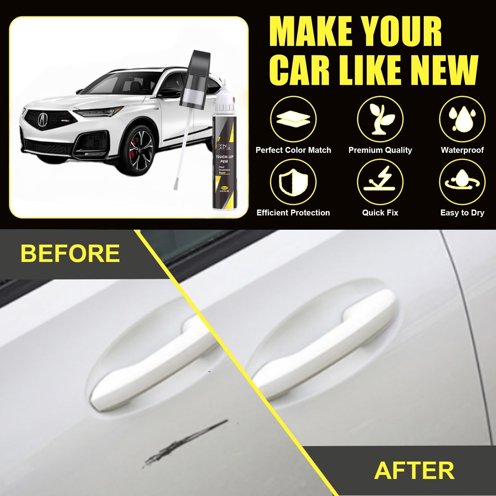 Acura Majestic Black Pearl NH-893P Car Touch Up Paint Pen Scratch Repair Kit