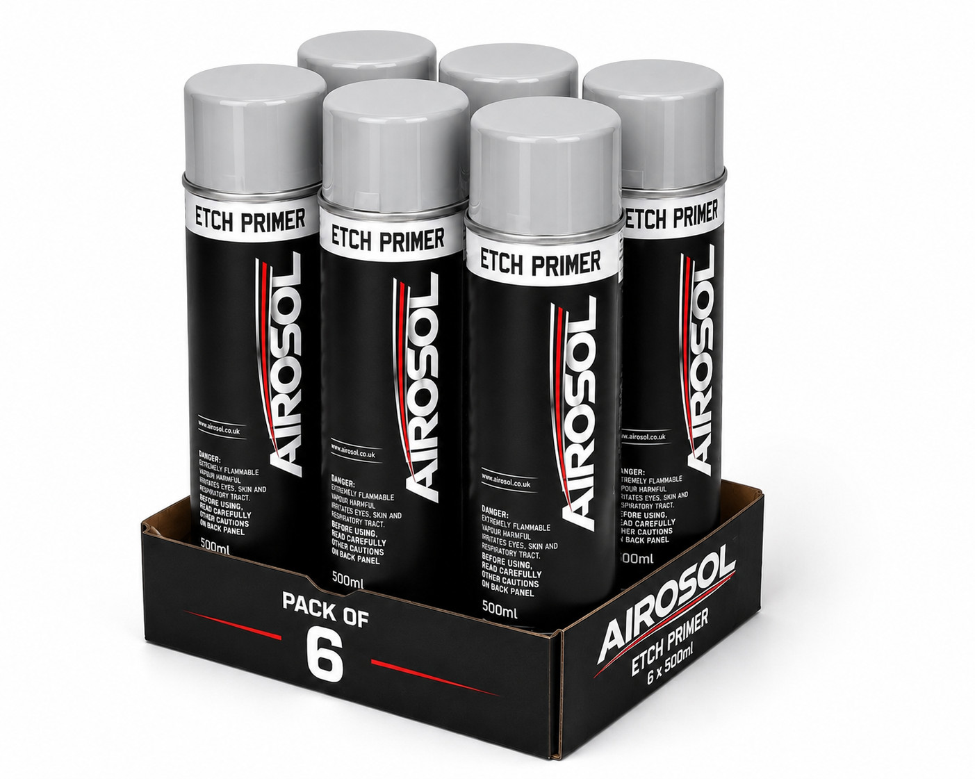 6 x Etch Primer Aerosol Spray 500ml Bare Metal Car Van Adhesion Promoter 6 Pack