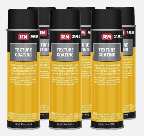 SEM 39853 Black Bumper Dashboard Plastic Spray Texture Coating 16 oz (6 Pack)
