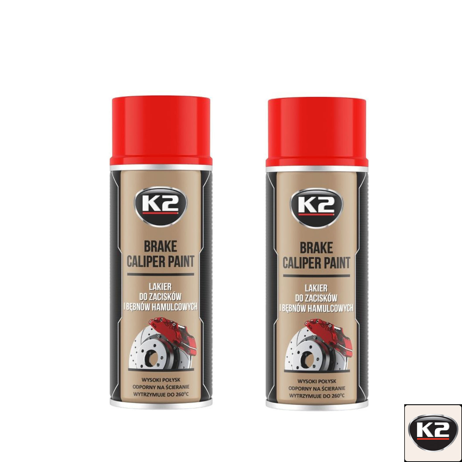 RED CALIPER PAINT SPRAY x 2 K2 PRO HIGH GLOSS HEAT RESISTANT 400ML A3006
