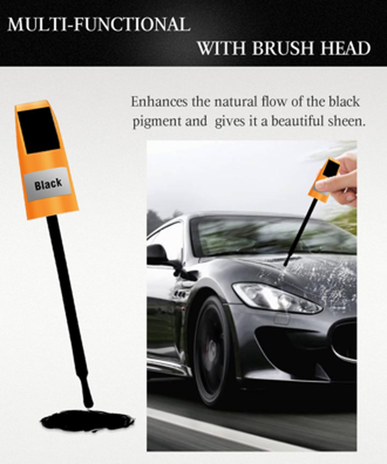 Black Car Touch Up Paint Pen 2-in-1 Gloss Automotive Scratch Repair Kit 0.4oz