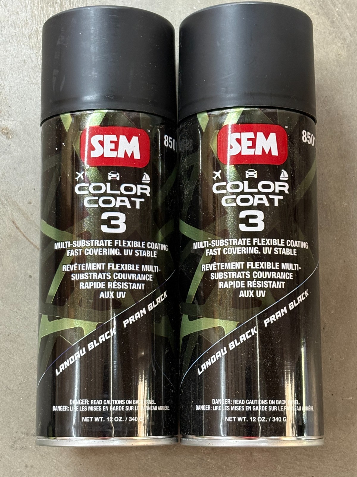 Lot of (2) Cans SEM 85013 Color Coat 3 Specialty Flexible Coating Landau Black ^