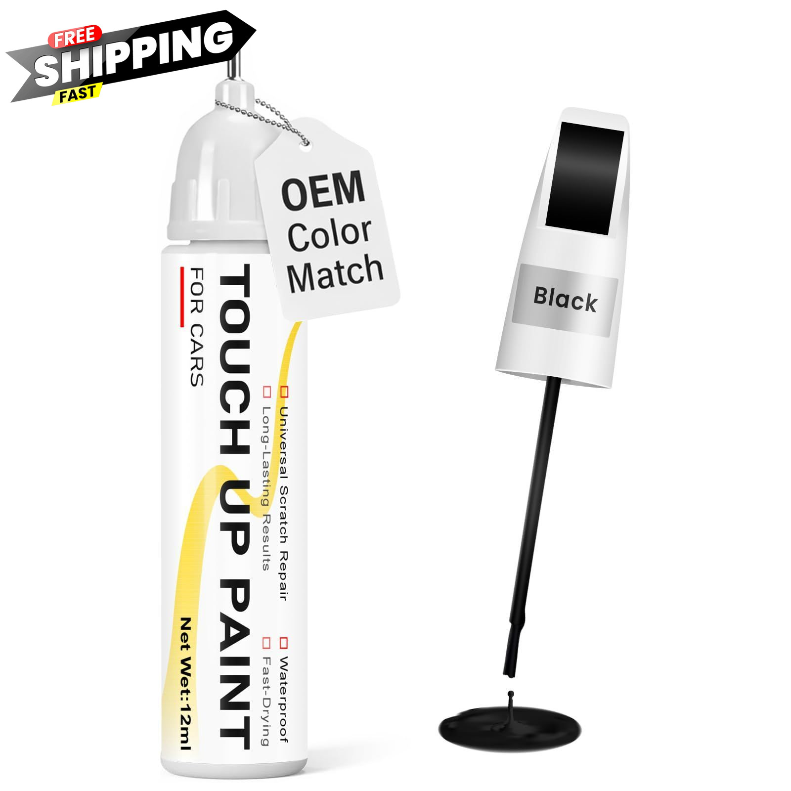 Gloss Black Touch Up Paint for cars, 2-in-1 0.4 Fl Oz (Pack of 1),