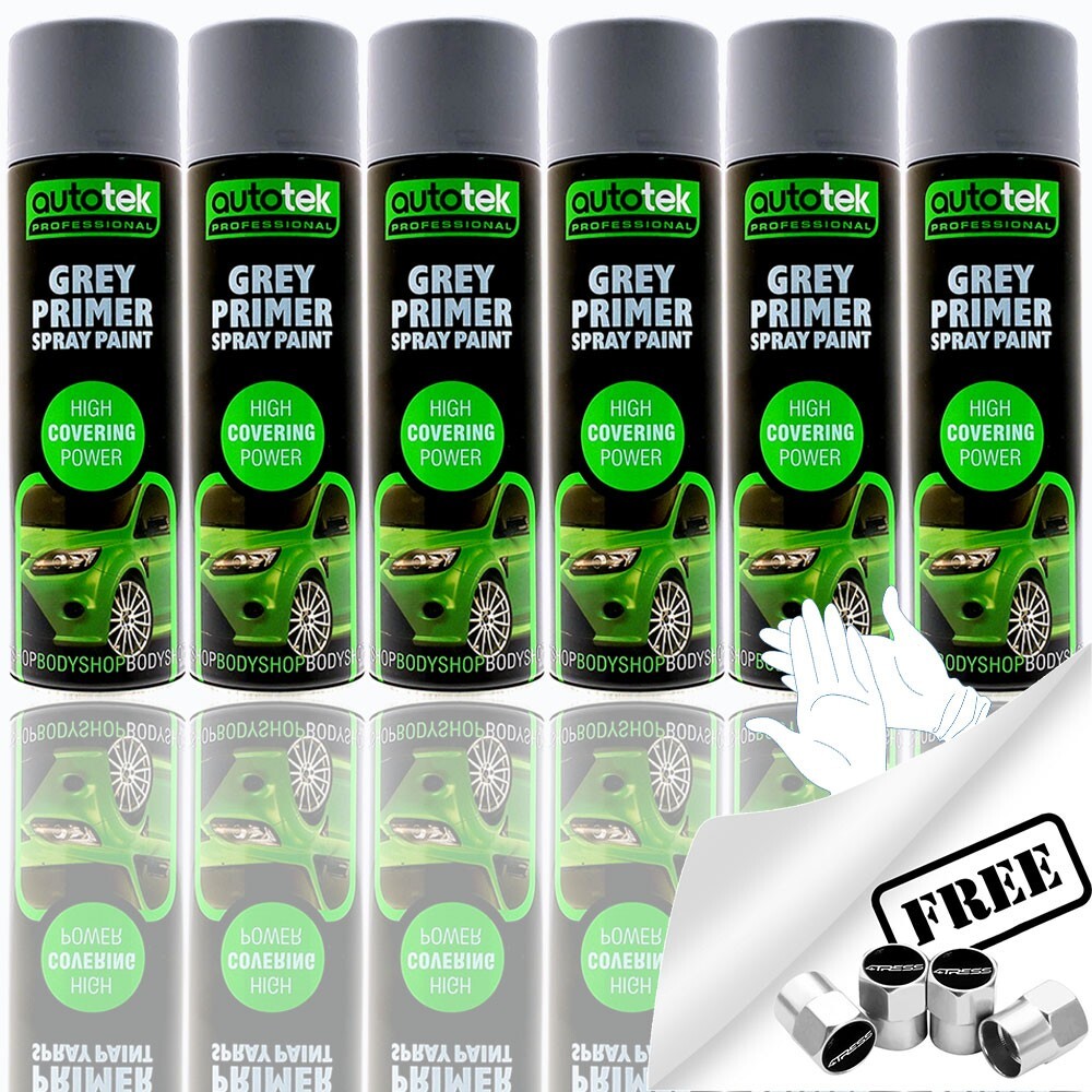 6x AUTOTEK GREY PRIMER Aerosol Spray Paint Professional High Covering Power+G+CP