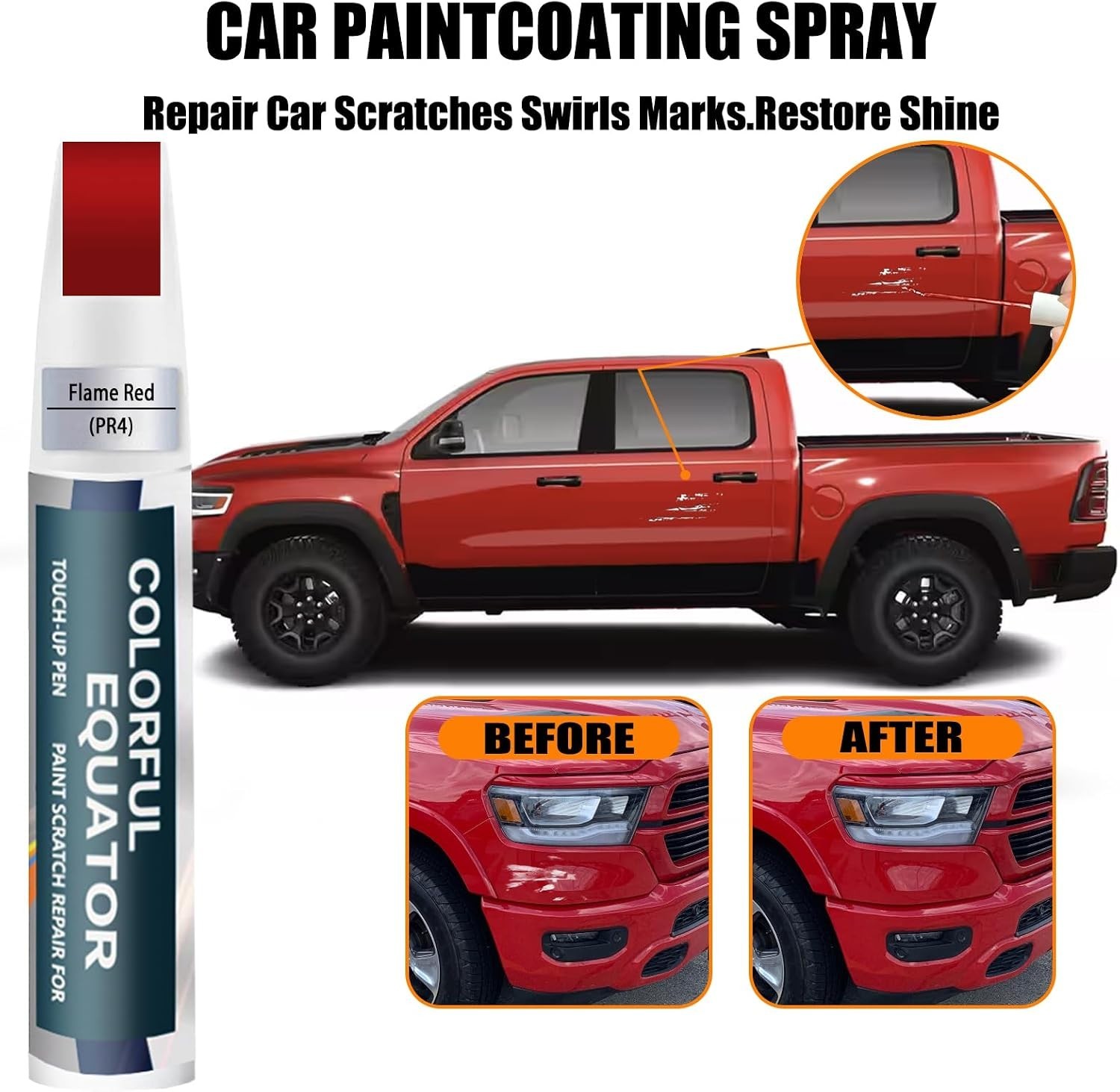 Car Paint Pen – Flame Red PR4 Touch-Up Paint for Dodge Ram – Easy Application