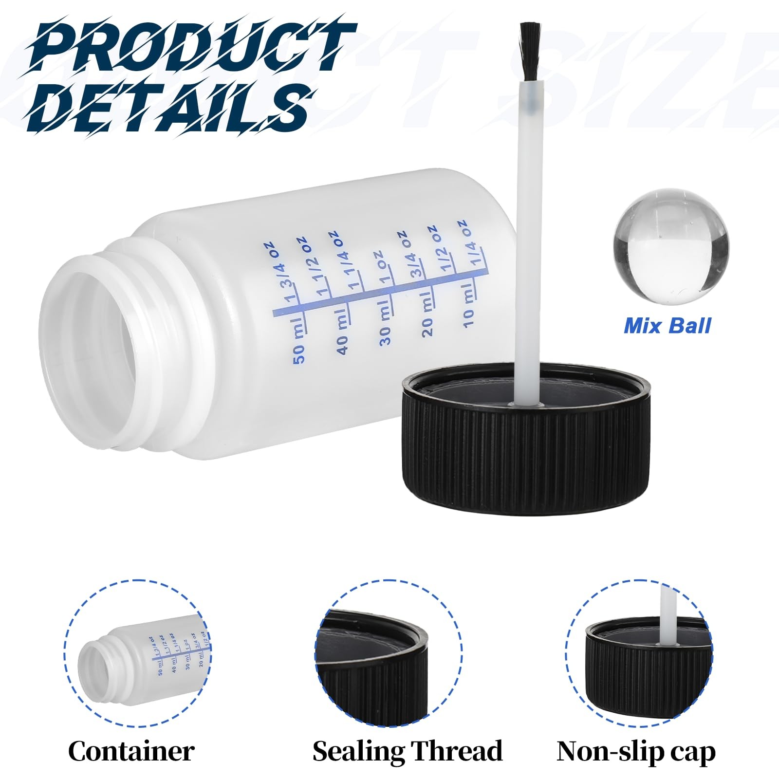 6 PCS Empty Touch up Paint Bottles, 2 Oz 1 Count (Pack of 6), White,Black
