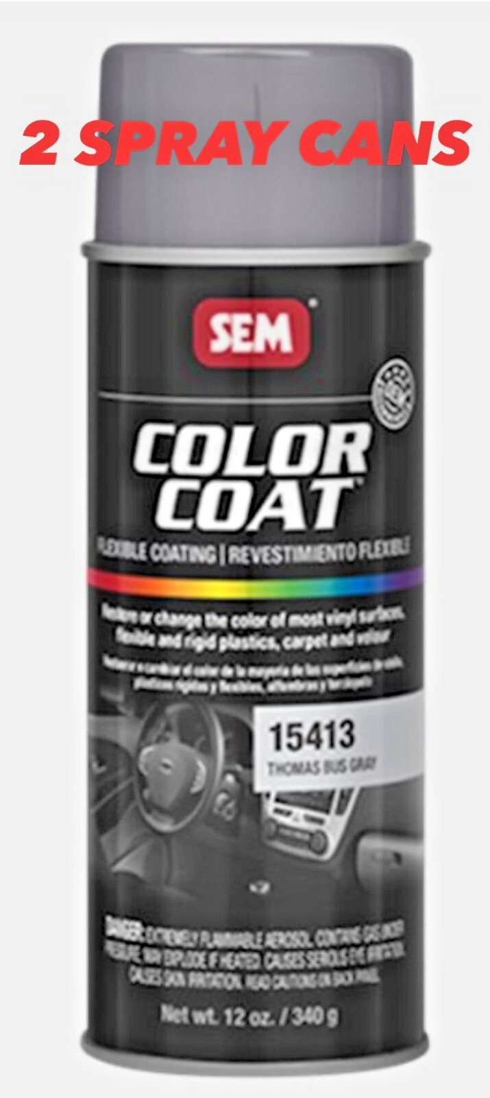 2 Spray Cans of SEM 15413 Color Coat 16 fl. oz. Thomas Bus Gray – FREE SHIPPING