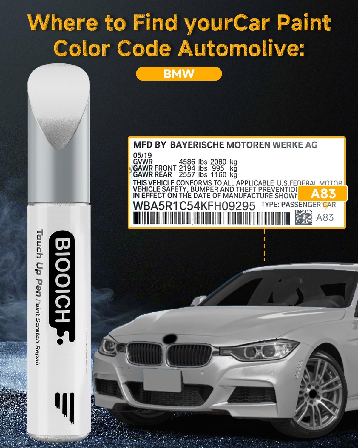 BIOOICH Touch Up Paint Pen for BMW Repair Car Chip and Scratch Exact Color Match