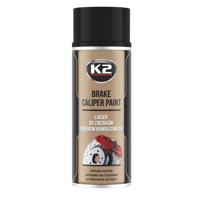 BLACK CALIPER PAINT SPRAY x 2 K2 PRO HIGH GLOSS HEAT RESISTANT 400ML A3010