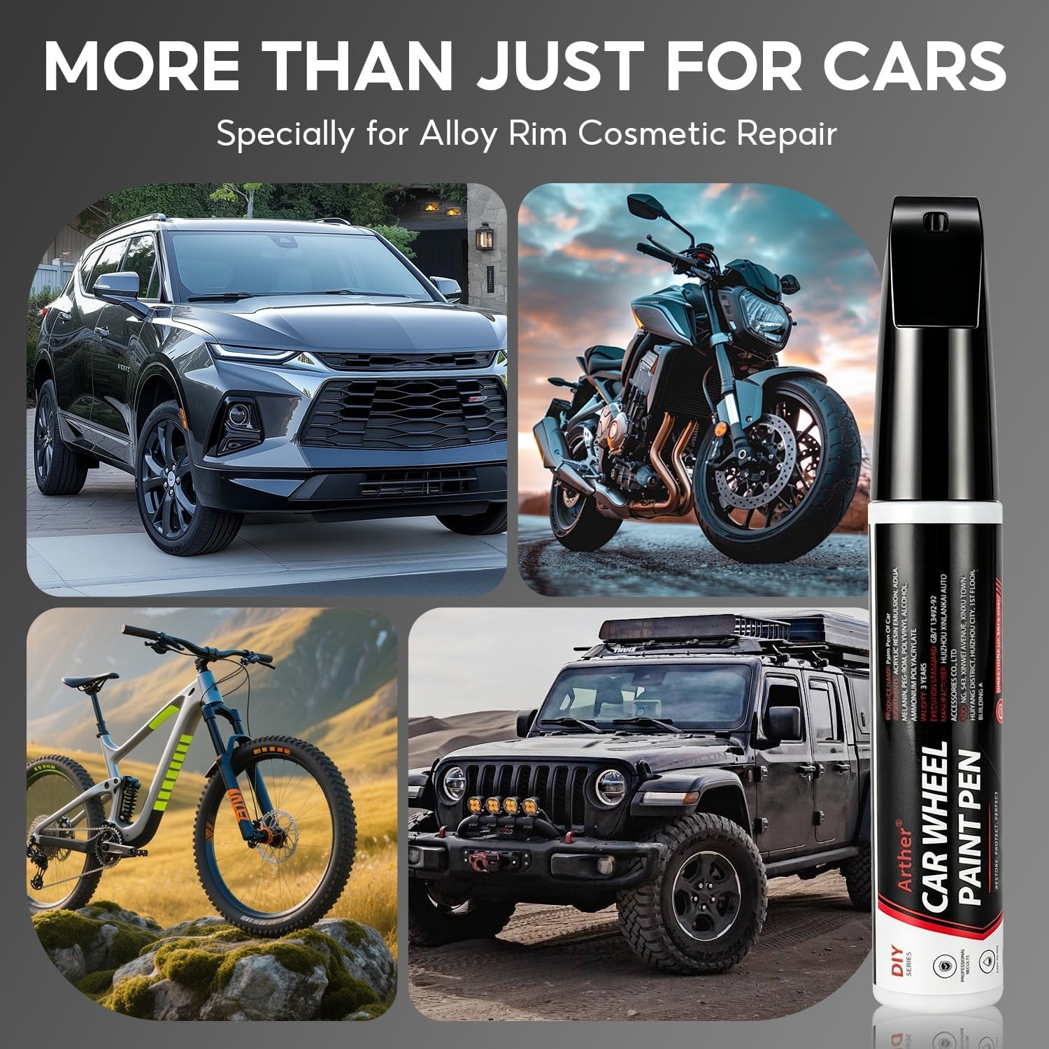 Matte Black Rim Repair Paint Pen – Scratch Resistant Enamel for Alloy Wheels, Cu