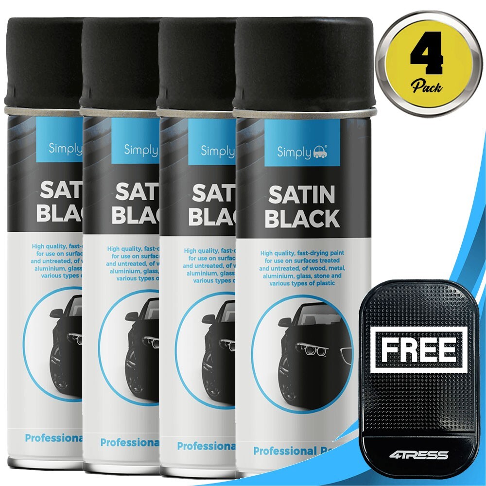 4 x 500ml SIMPLY Car Spray Paint Aerosol Cans Professional SATIN BLACK SP-034+M