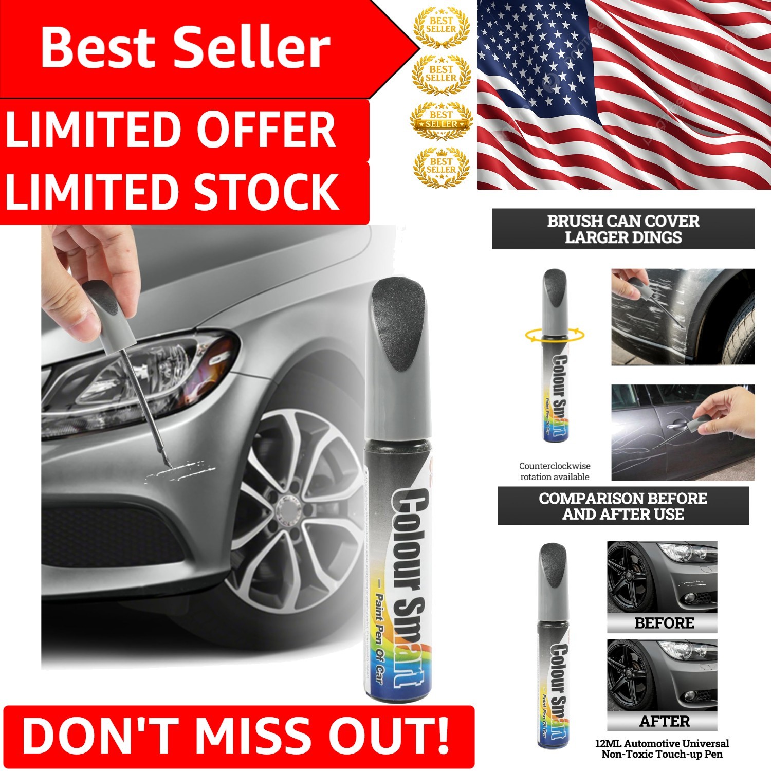 Professional Automotive Scratch Repair Pen – Glossy Gray for Metal Surfaces