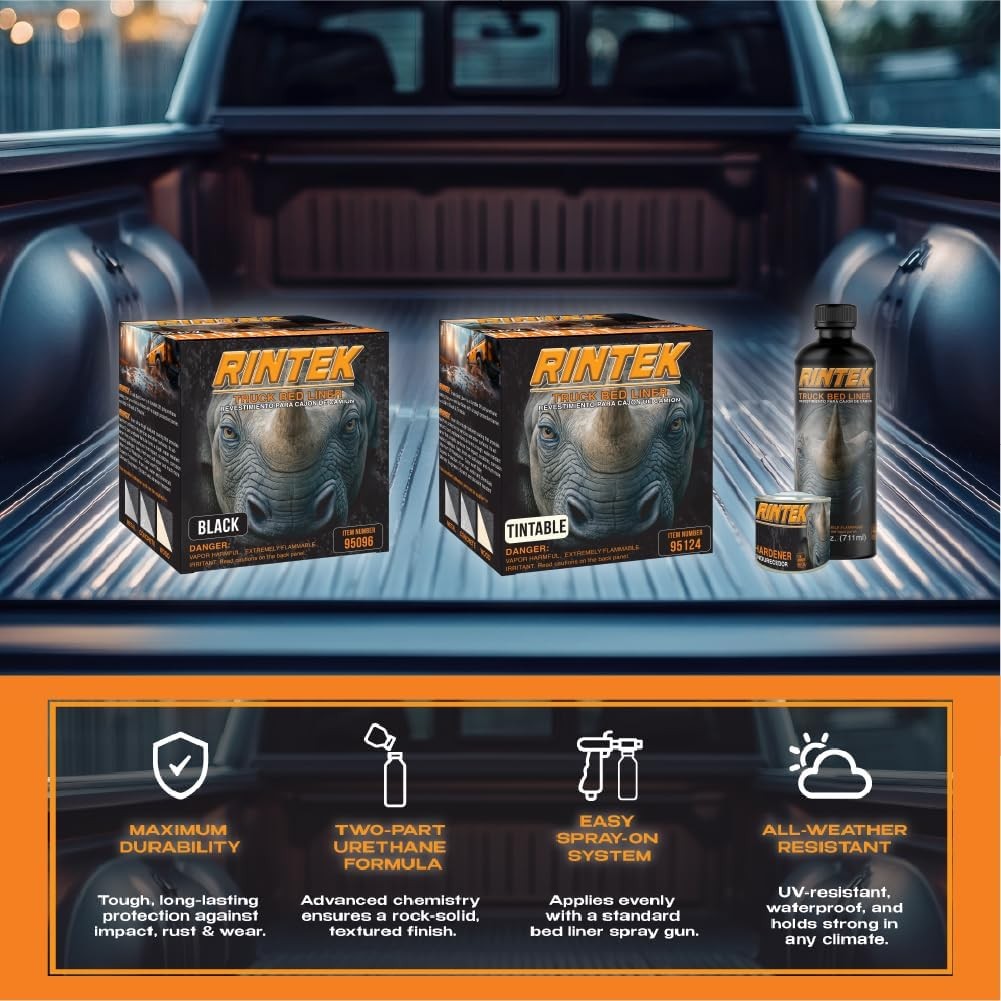 Rintek 1 Gal Spray-On Bed Liner Kit (2-Box) + Applicator Gun | 3:1 Urethane