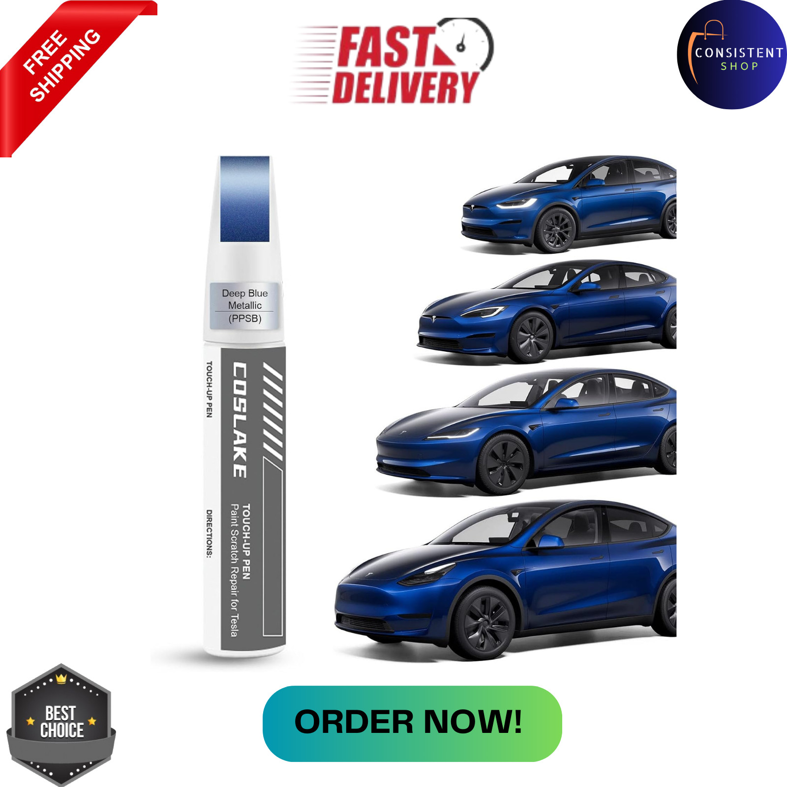 Car Touch Up Paint(Deep Blue Metallic(PPSB)) for Tesla Model Y/3/S/X, 2 in 1 DIY